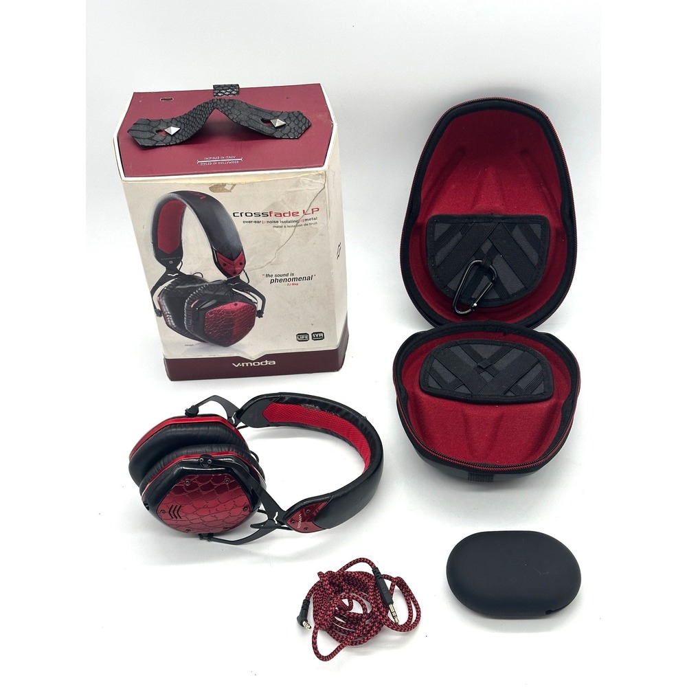 V-MODA Crossfade LP Over Ear Wired DJ Headphones Rouge Red Black Metal Case Box